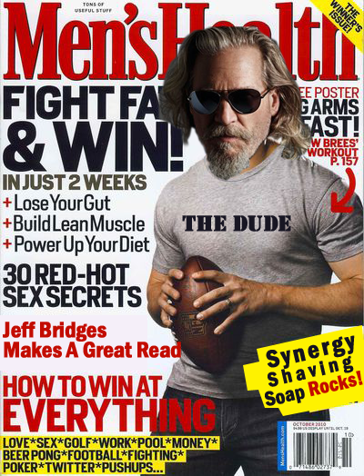 Douglas smythe in Men's Health Magazine, Jeff Bridges on cover, best male magazine, htgam